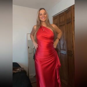 Elegant Red Satin Maxi Dress